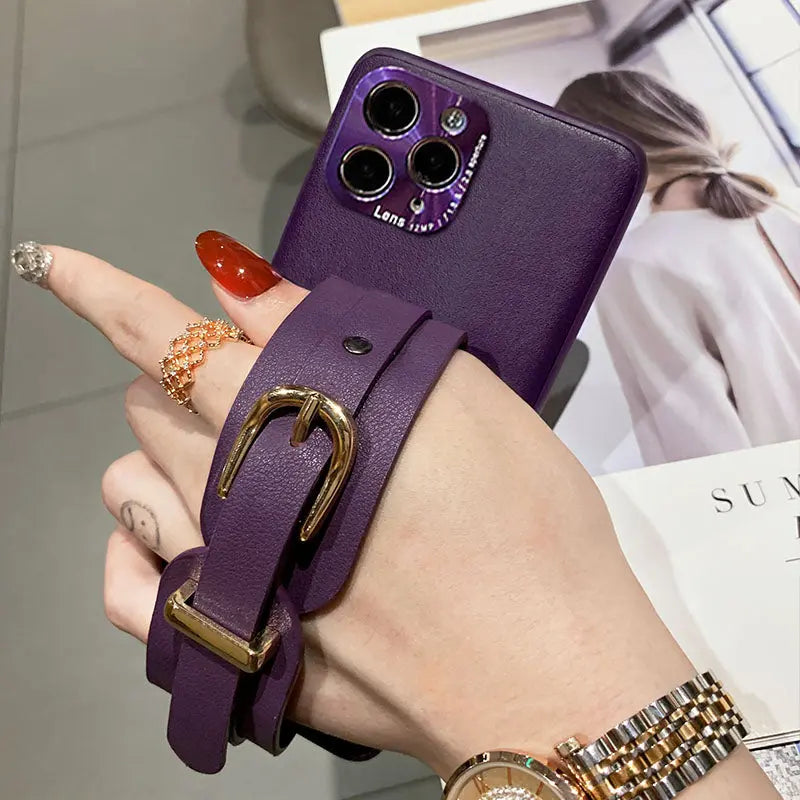 Button Leather Wristband Phone Case