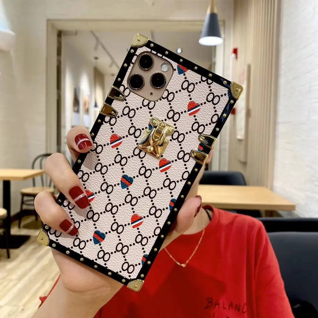 Luxurious leather square phone case for iphone
