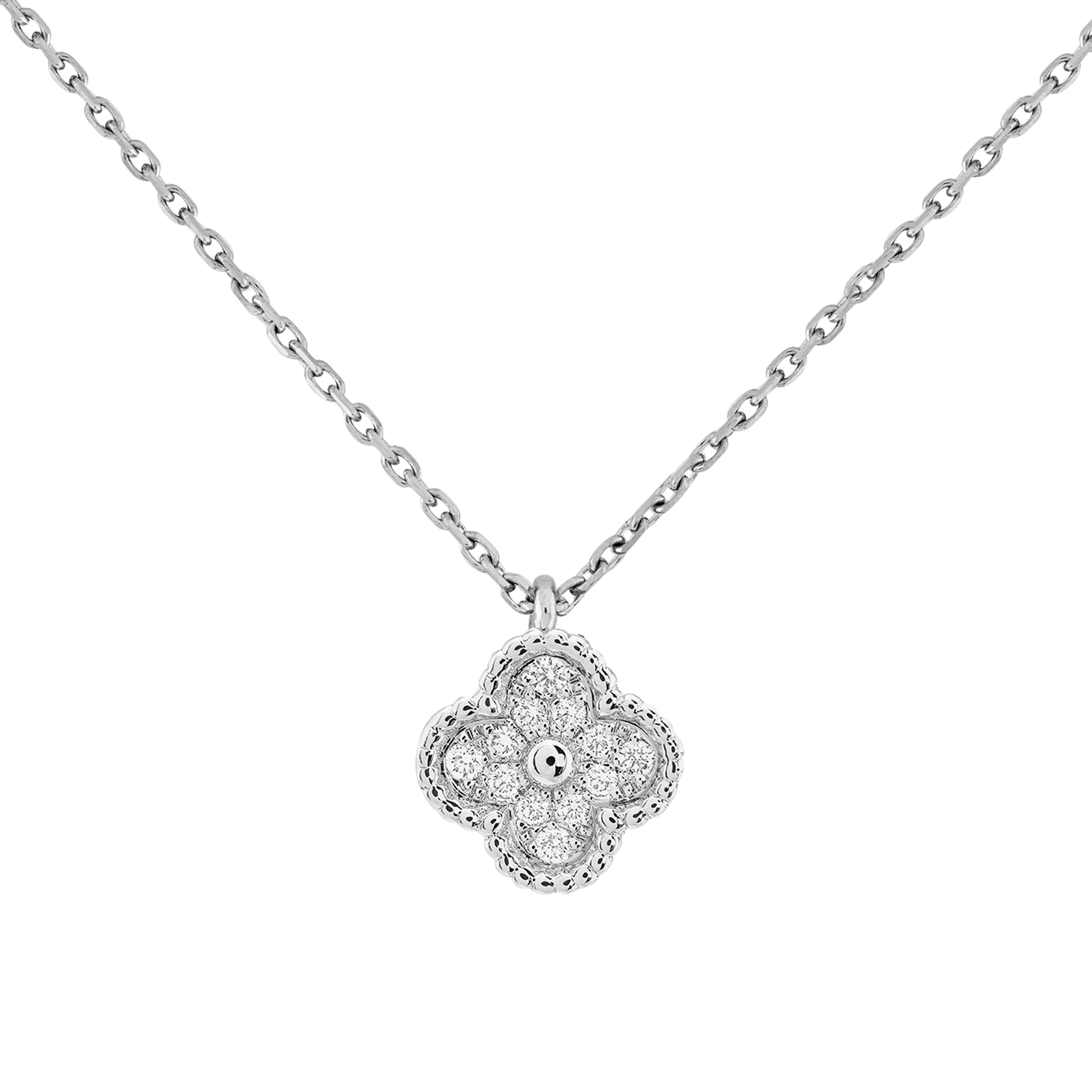 18K White Gold Sweet Alhambra Diamond Necklace