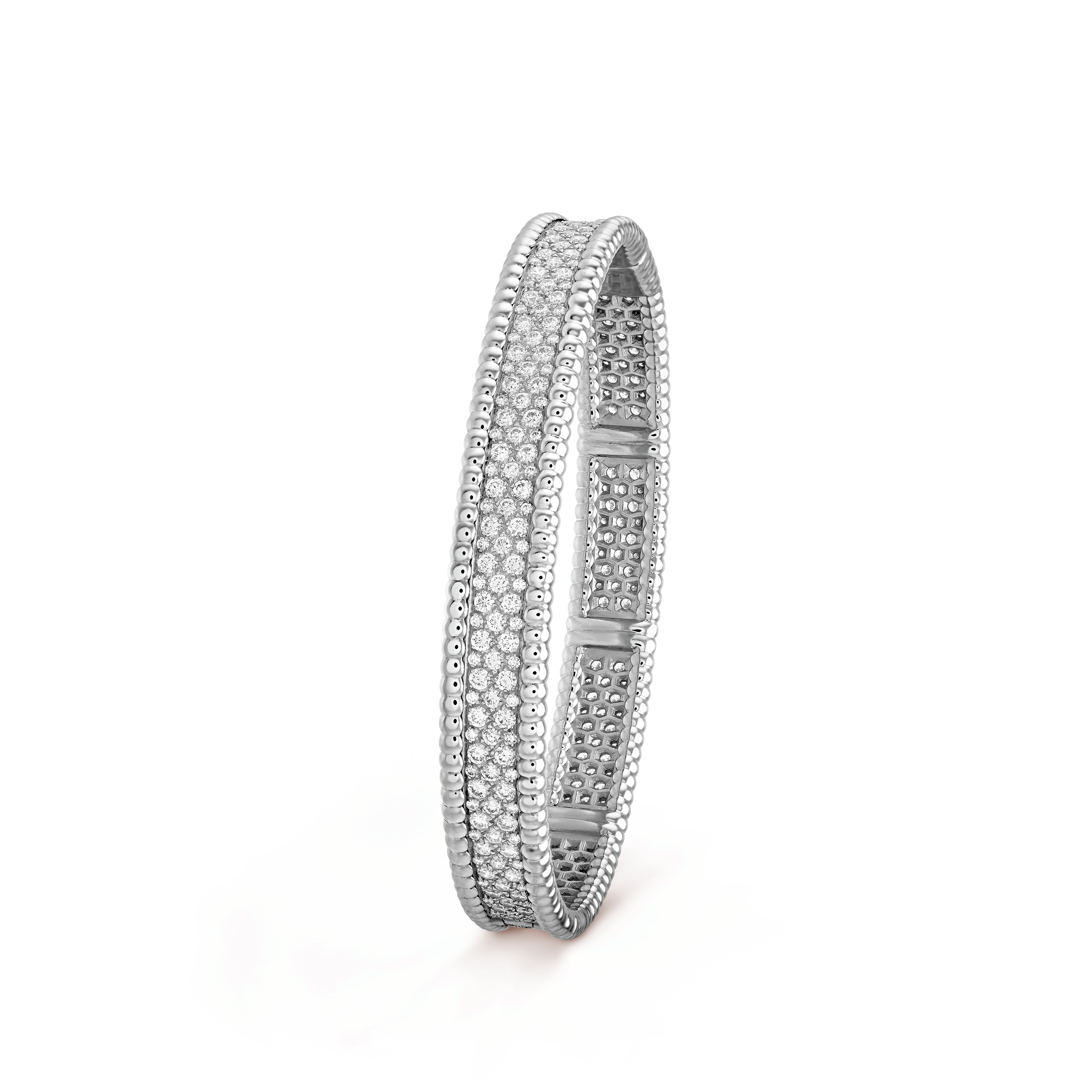 18K White Gold Perlée Diamonds Three Rows Bracelet