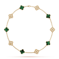 18K Vintage Alhambra Malachite Diamonds 10 Motifs Necklace