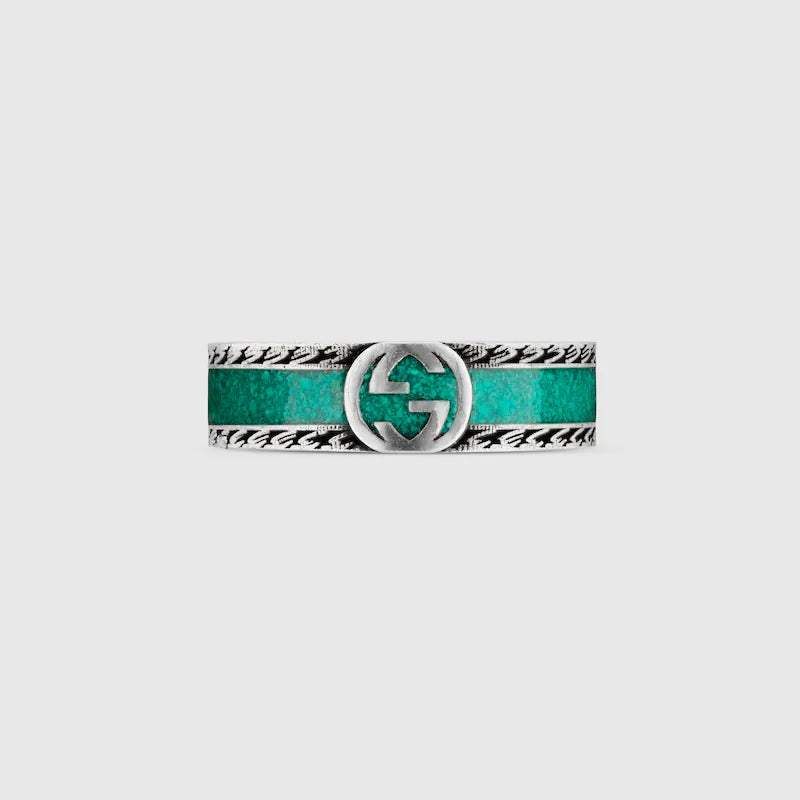 Double G Interlocking G Turquoise Enamel Ring