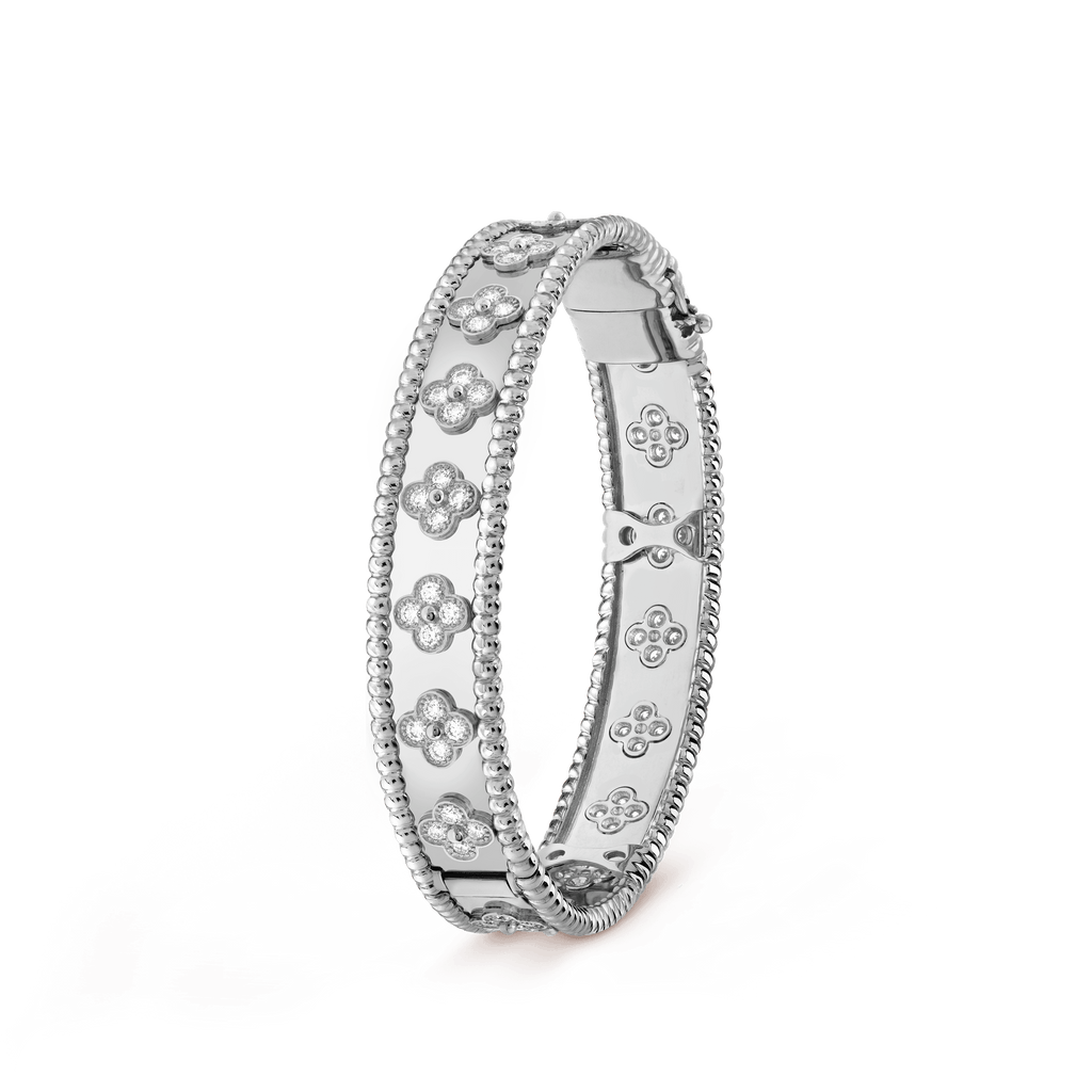 18K White Gold Perlée Clovers Bracelet