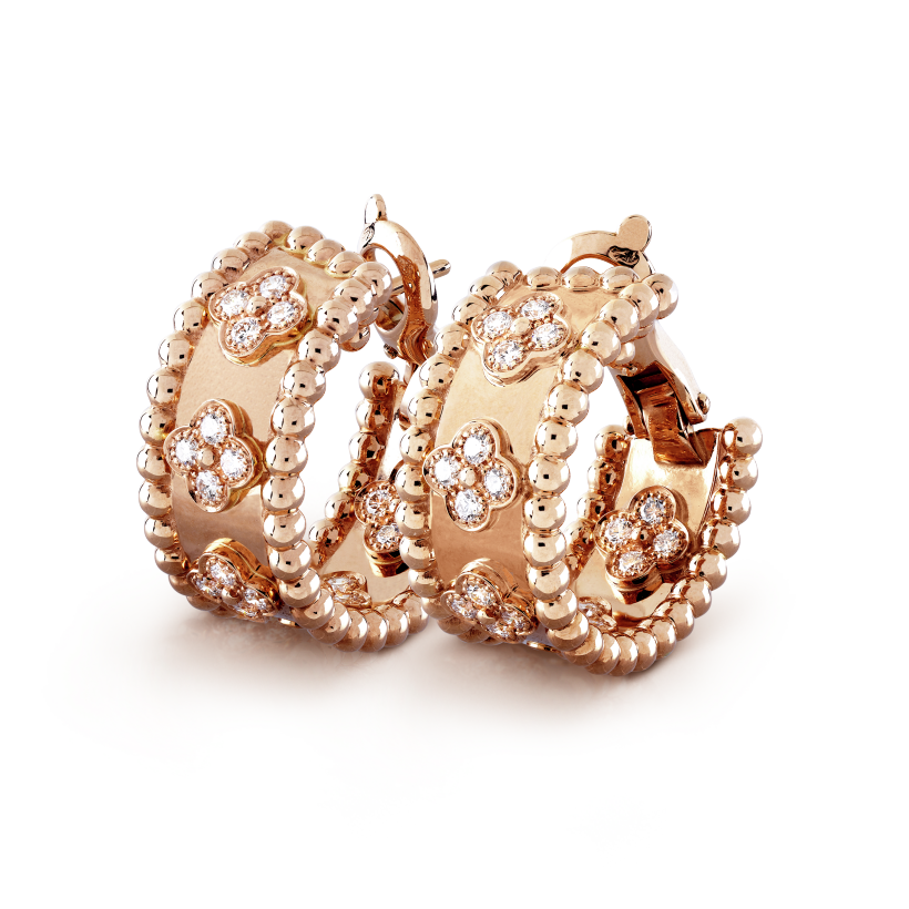 18K Rose Gold Perlée Clovers Hoop Earrings
