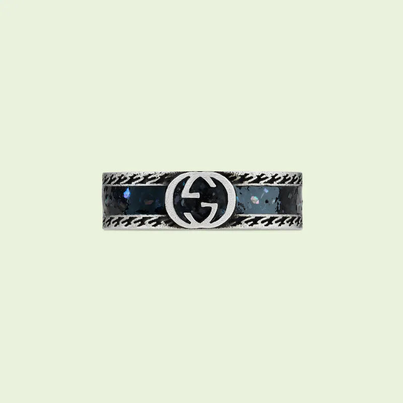 GG Interlocking G Black Enamel Ring