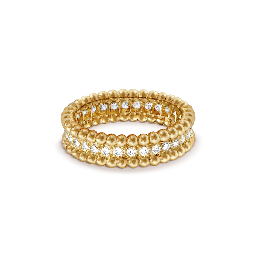18K Yellow Gold Perlée Diamonds Ring