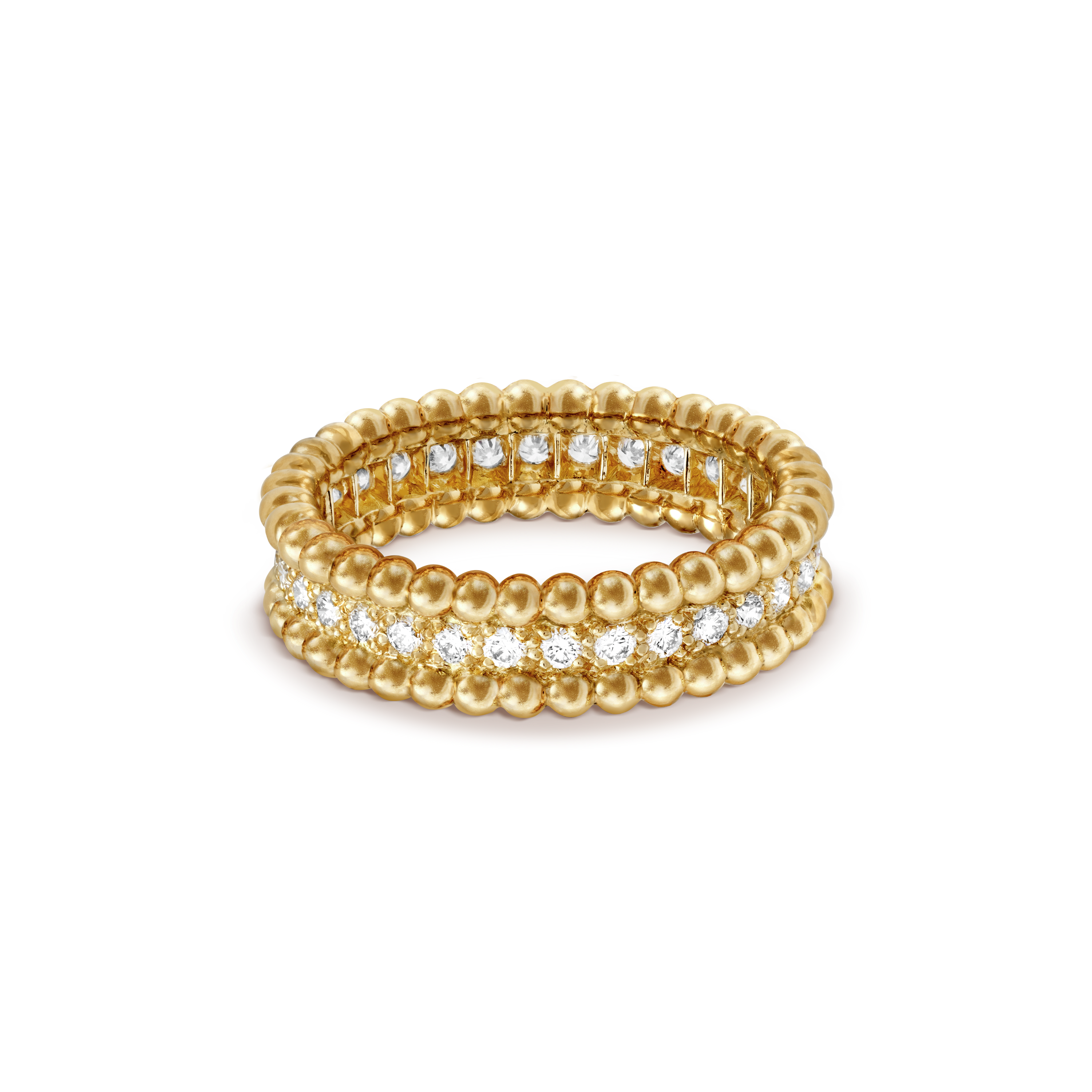 18K Yellow Gold Perlée Diamonds Ring
