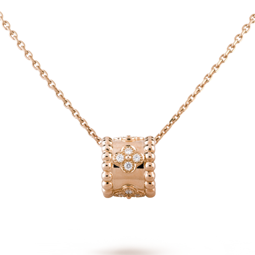 18K Rose Gold Perlée Clovers Pendant Necklace