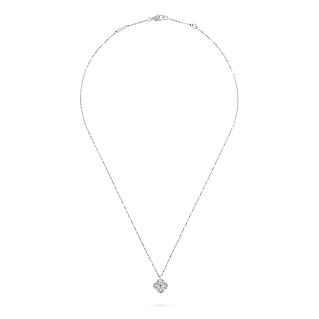 18K White Gold Sweet Alhambra Diamond Necklace