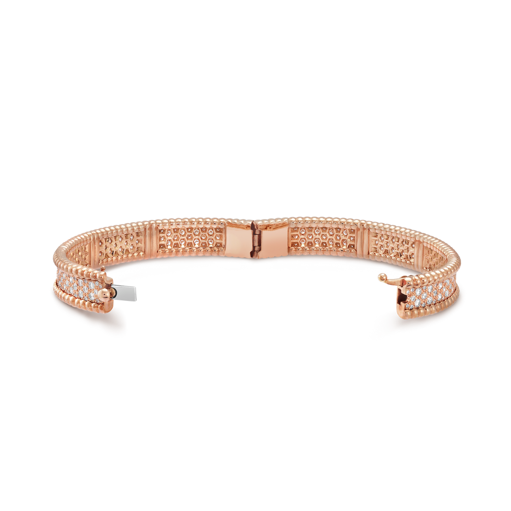 18K Rose Gold Perlée Diamonds Three Rows Bracelet
