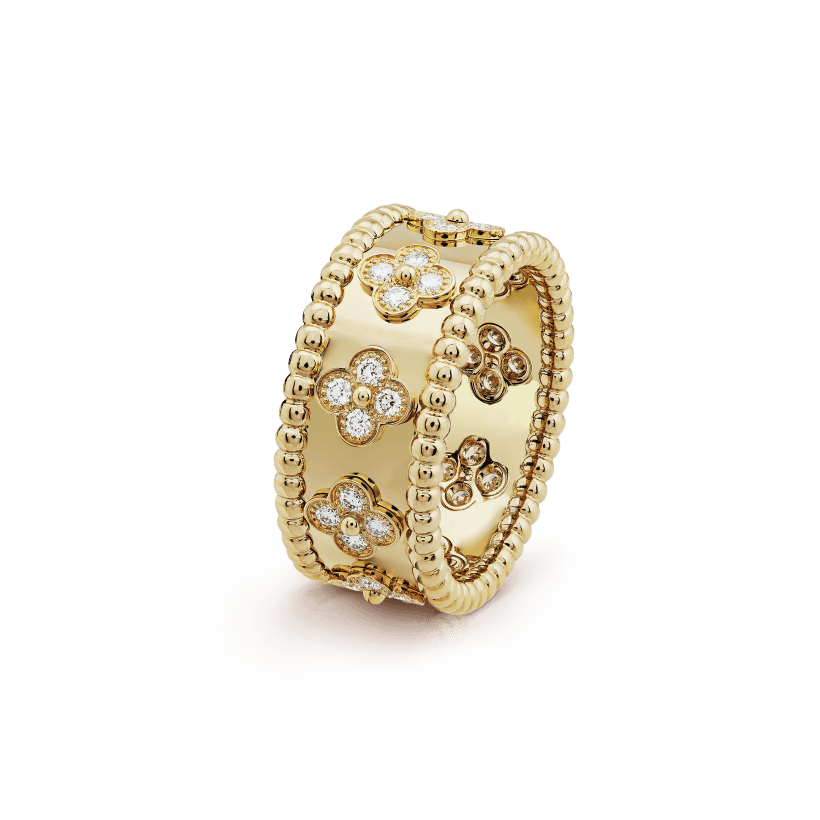 18K Yellow Gold Perlée Clovers Ring