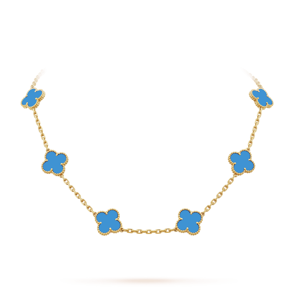 18K Vintage Alhambra Agate 10 Motifs Clover Necklace
