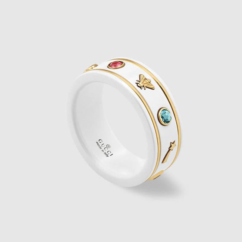 18K Double G Icon With Gemstones White Zirconia Ring