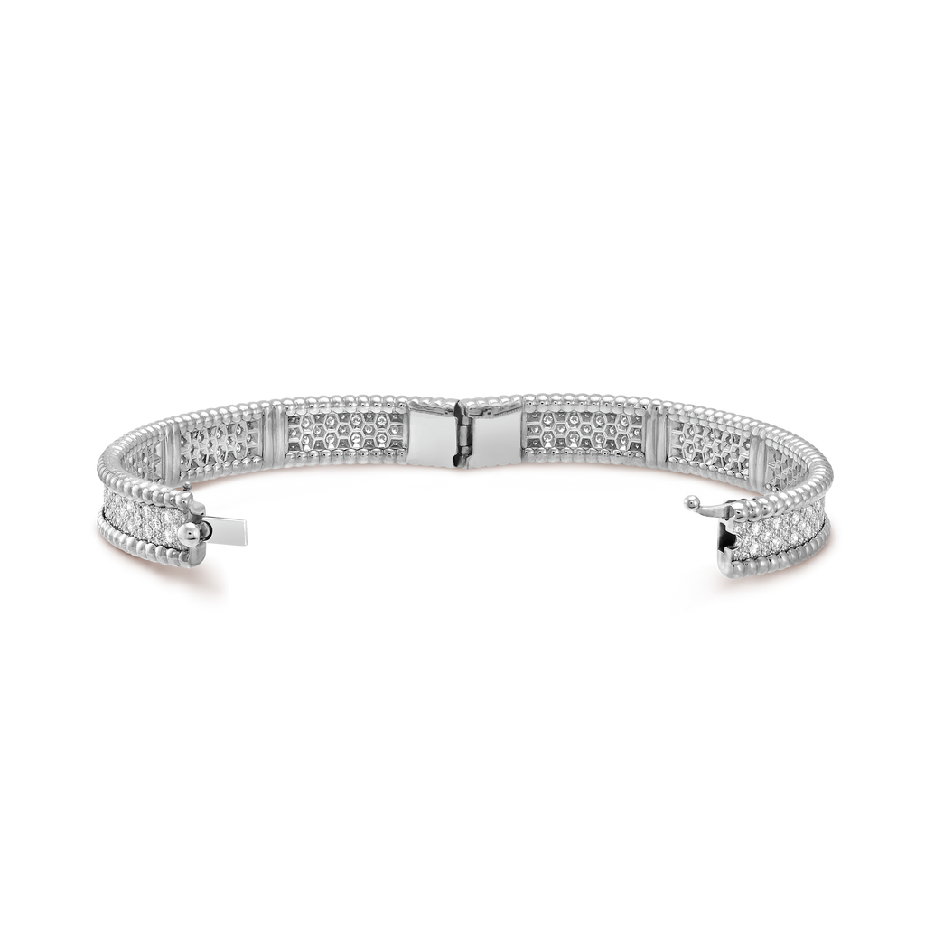 18K White Gold Perlée Diamonds Three Rows Bracelet