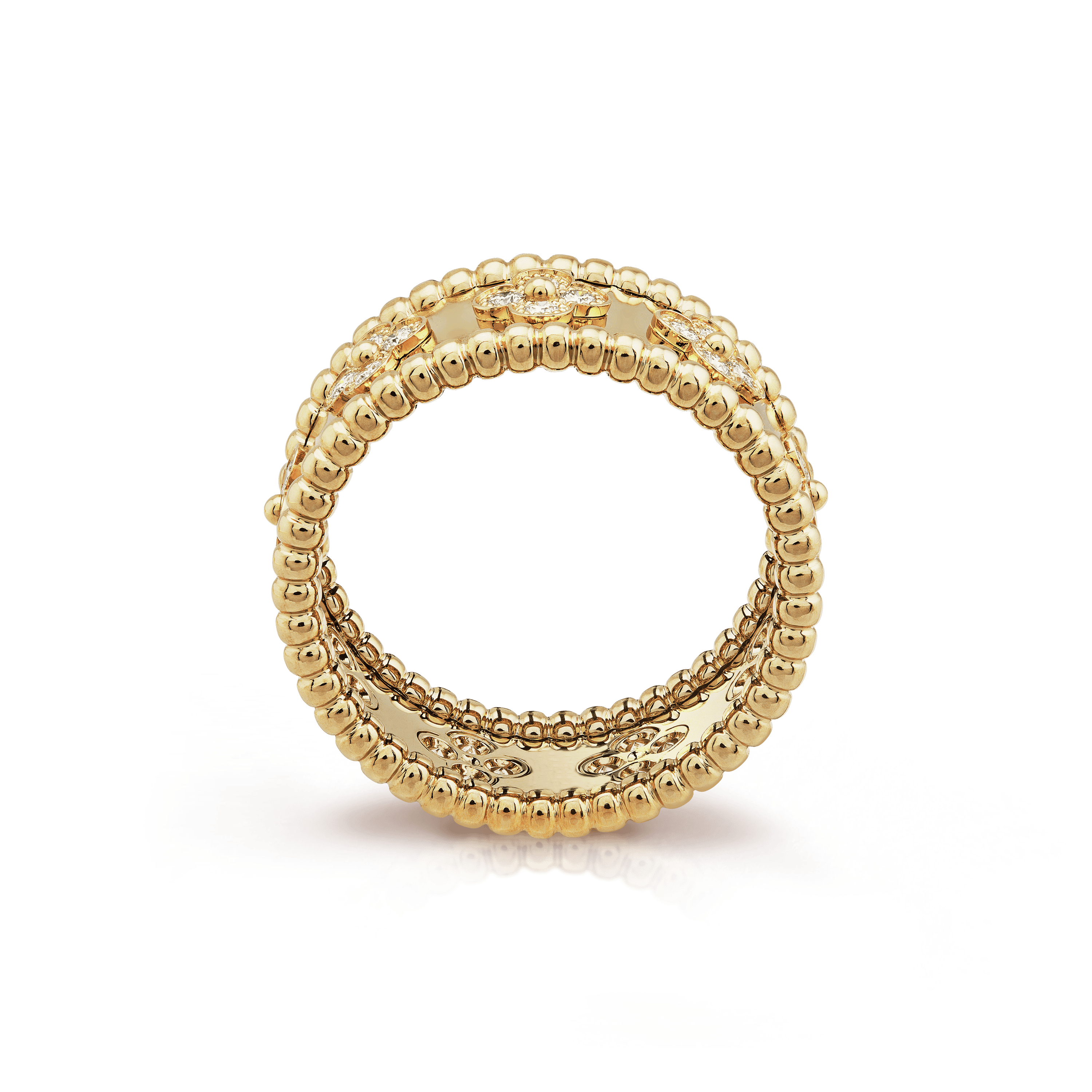 18K Yellow Gold Perlée Clovers Ring