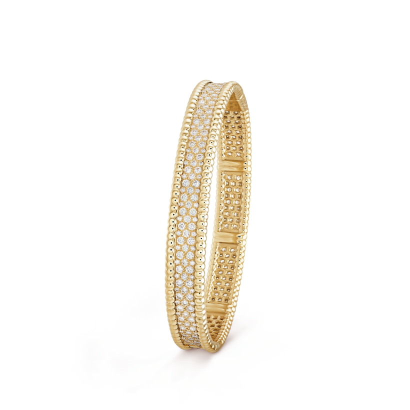 18K Yellow Gold Perlée Diamonds Three Rows Bracelet