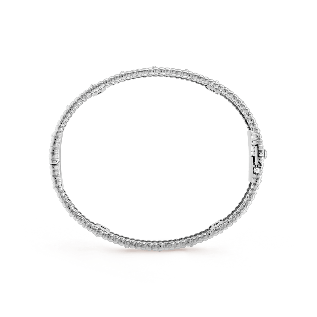 18K White Gold Perlée Clovers Bracelet