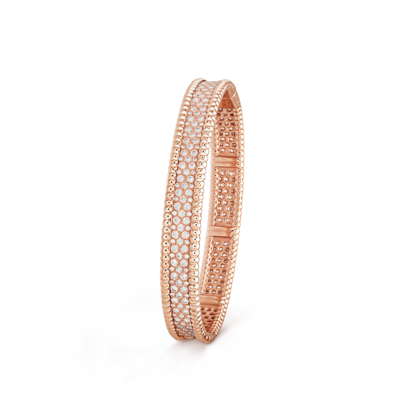 18K Rose Gold Perlée Diamonds Three Rows Bracelet
