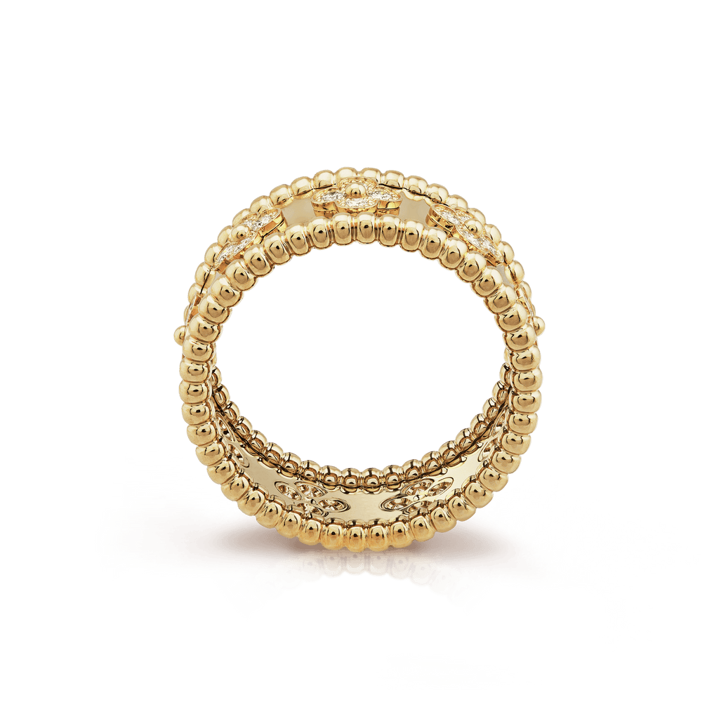 18K Yellow Gold Perlée Clovers Ring