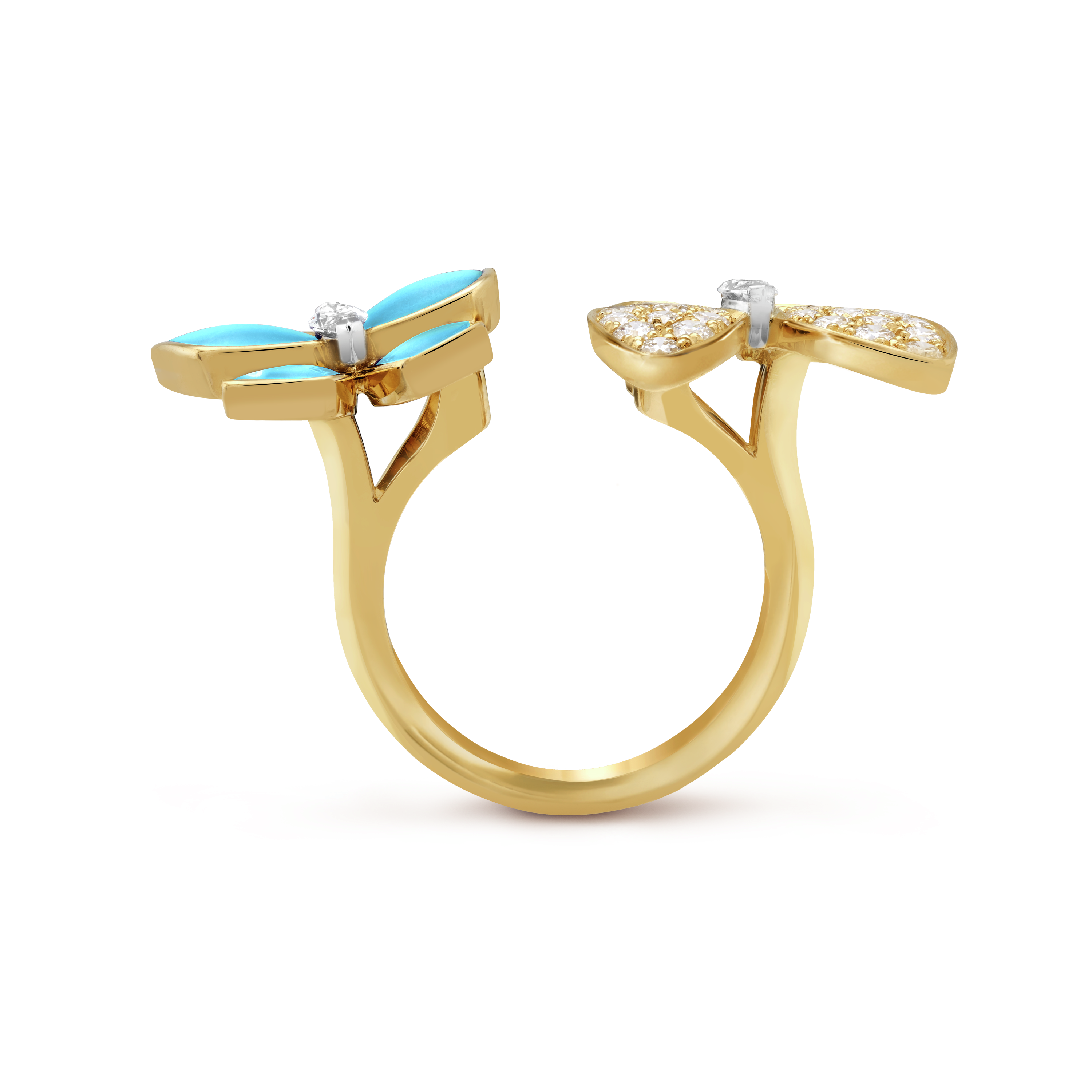 18K Two Butterfly Between the Finger Turquoise Ring