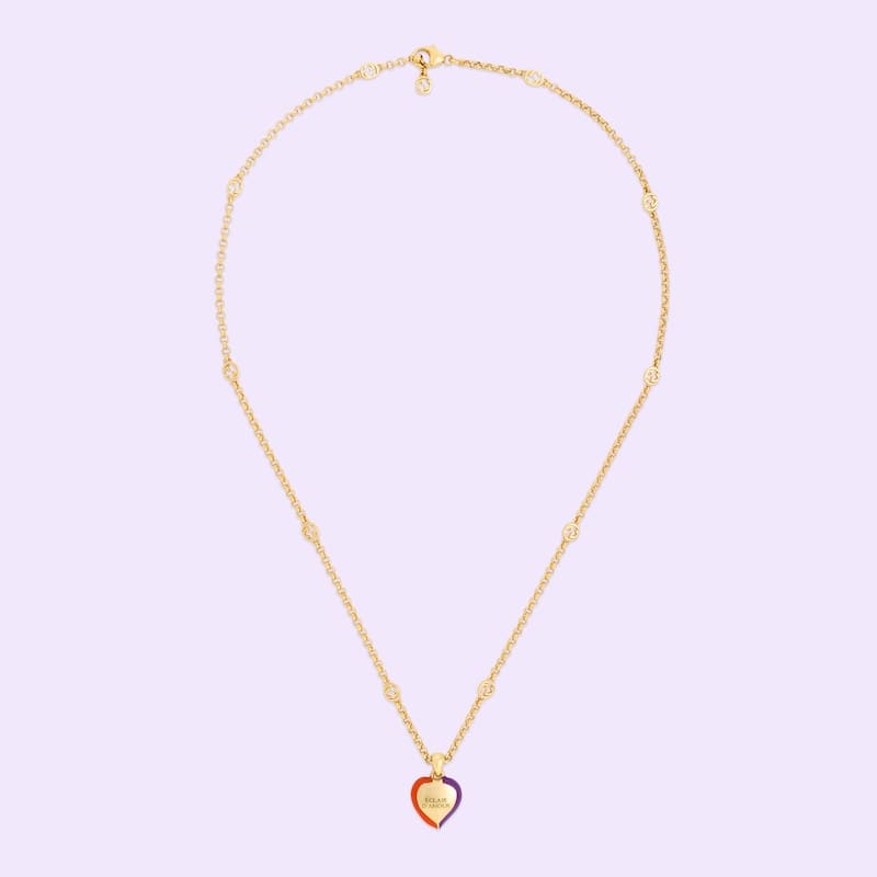 18K GG Interlocking G Heart Lightning Charm Necklace