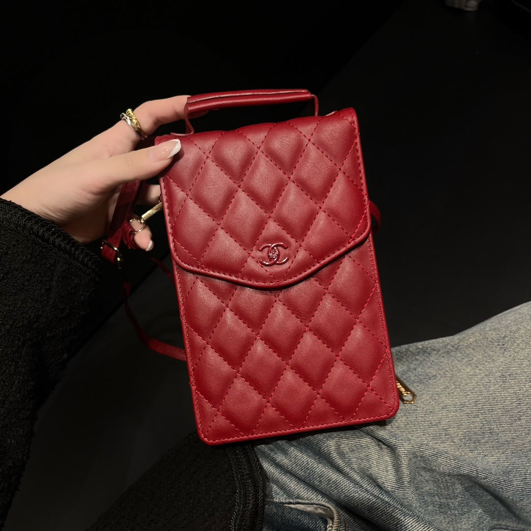 New diamond pattern vertical large capacity mobile phone bag