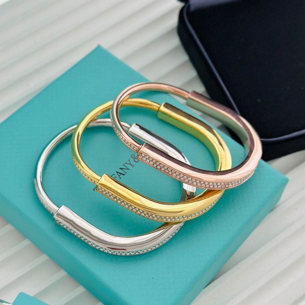 18K T Lock Bangle Full Pave Diamonds Bracelet