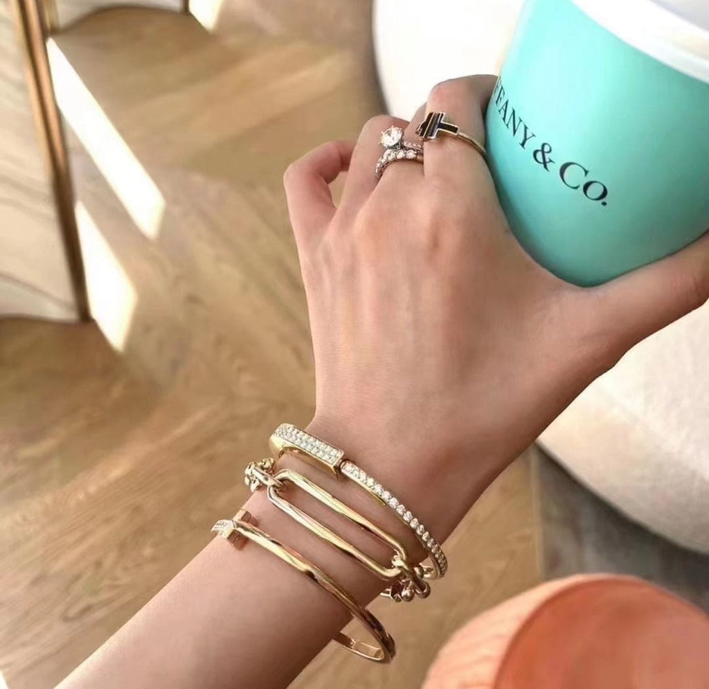 18K T Lock Bangle Full Pave Diamonds Bracelet