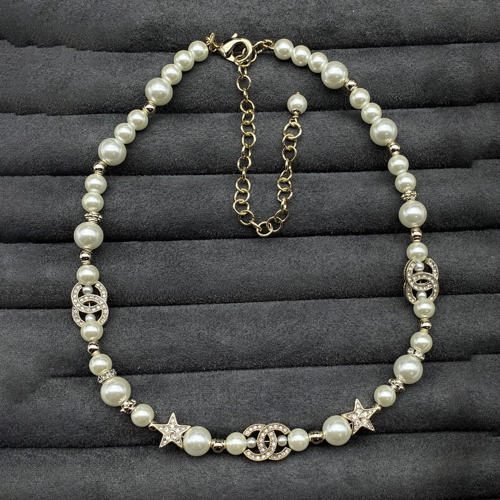 18K CC Pearls & Stars Necklace