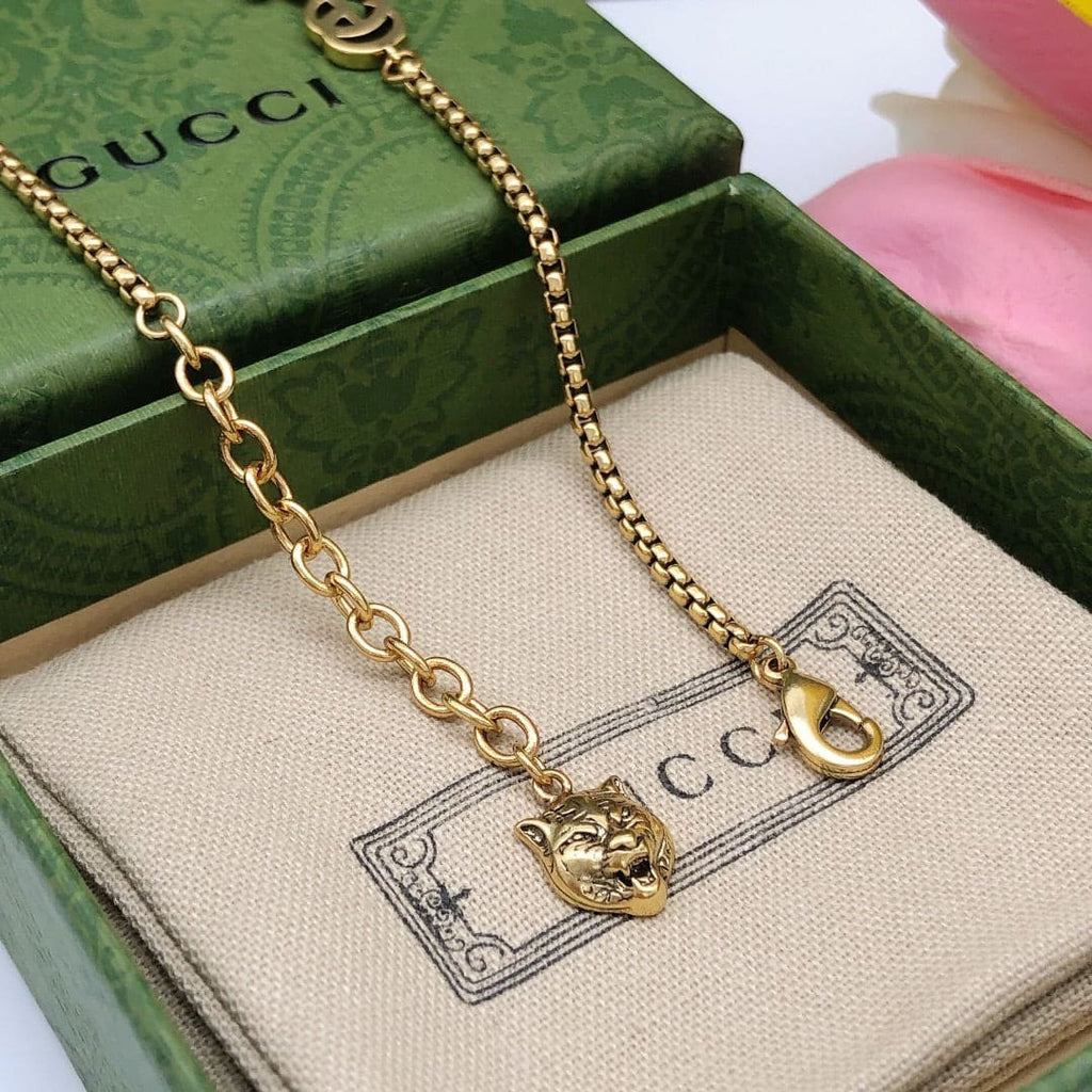 18K GG Interlocking G Red Flowers Necklace