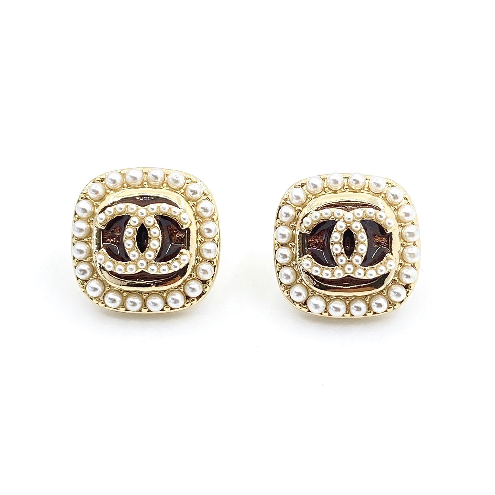 18K CC Square Crystal Earrings