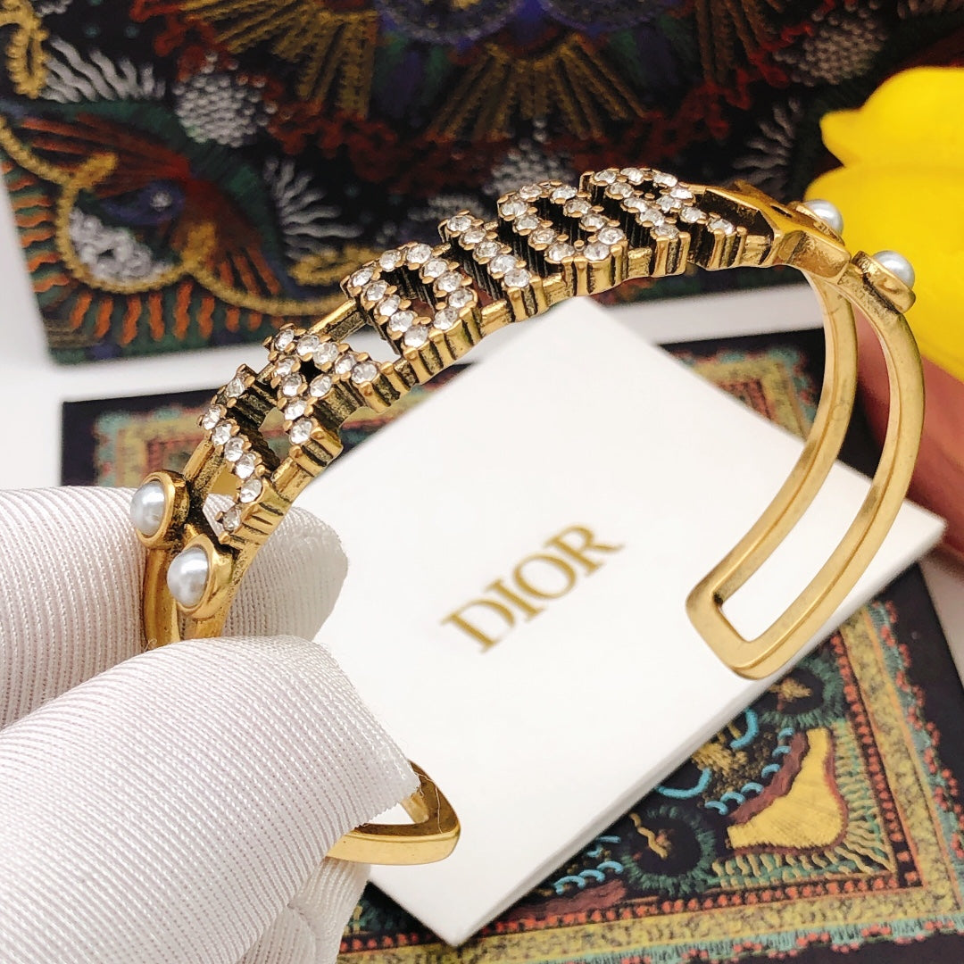 18K CD J¡¯adior Open Cuff Crystals Bracelet