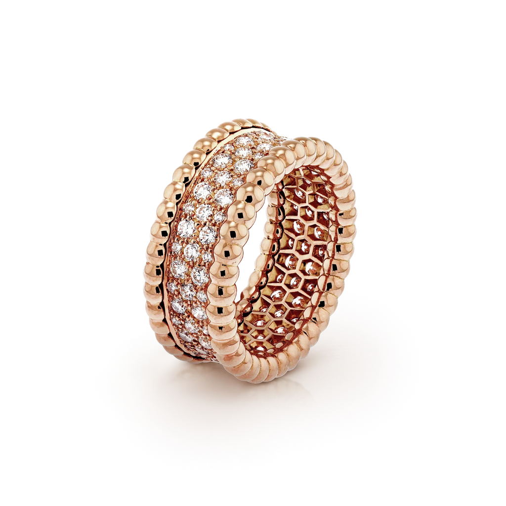 18K Rose Gold Perlée Diamonds 3 Row Ring