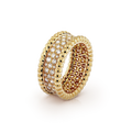 18K Yellow Gold Perlée Diamonds 3 Row Ring