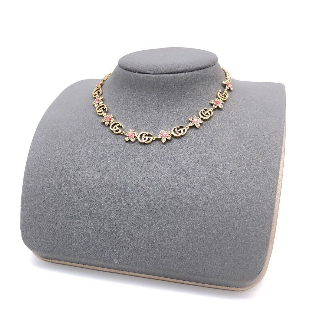 18K GG Interlocking G Red Flowers Necklace