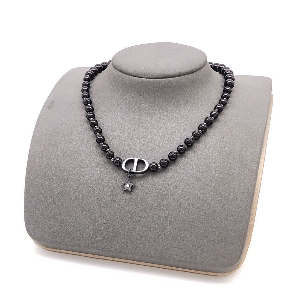 18K CD Black Crystal Beads Necklace