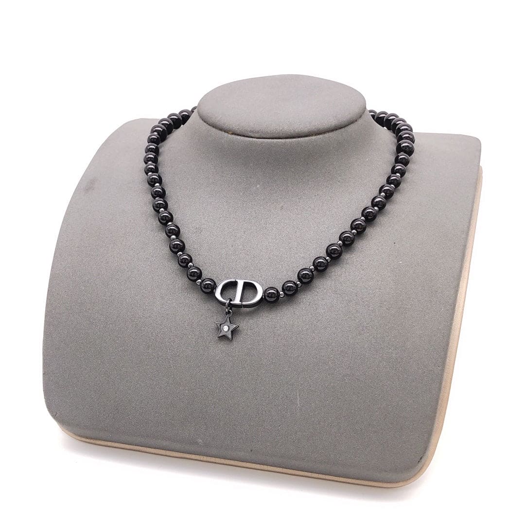 18K CD Black Crystal Beads Necklace