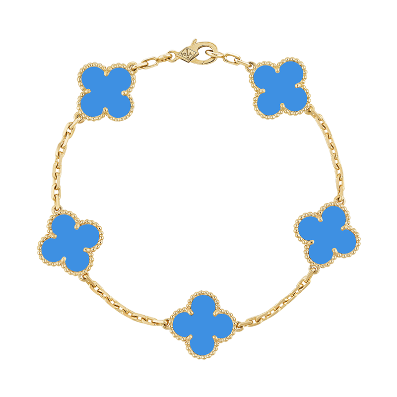 18K Vintage Alhambra Five Motifs Agate Clover Bracelet