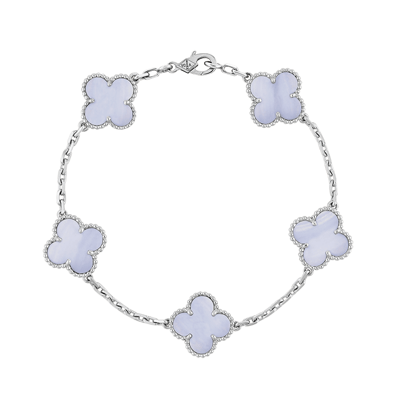 18K Vintage Alhambra Five Motifs Chalcedony Clover Bracelet