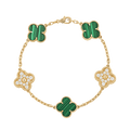 18K Vintage Alhambra Five Motifs Malachite Diamonds Clover Bracelet