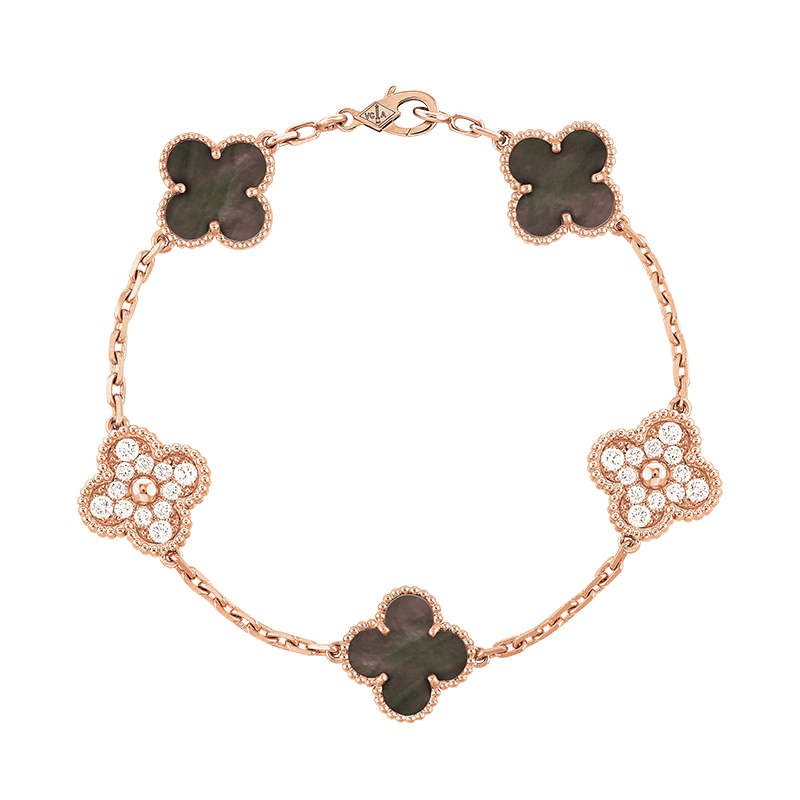 18K Vintage Alhambra Five Motifs Pearl Clover Bracelet