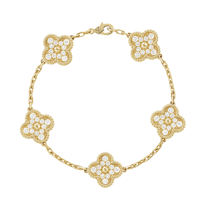 18K Vintage Alhambra Diamonds Clover Bracelet