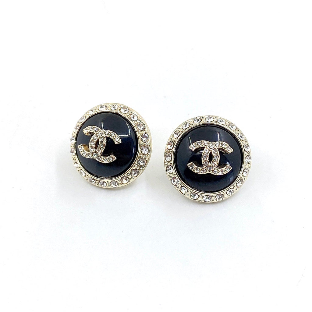 18K CC Black Crystal Earrings