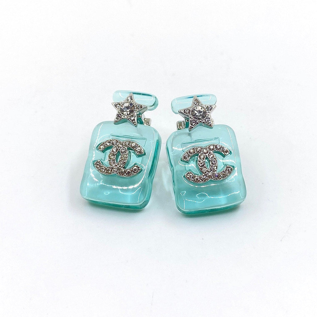 18K CC Perfume Blue Bottle Earrings