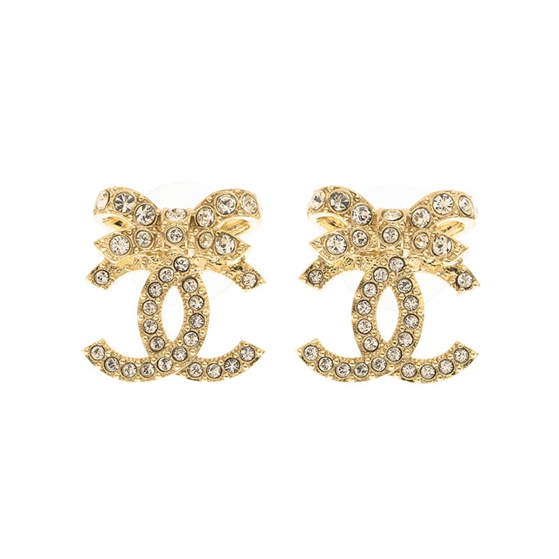 18K CC Strass Bow Stud Earrings