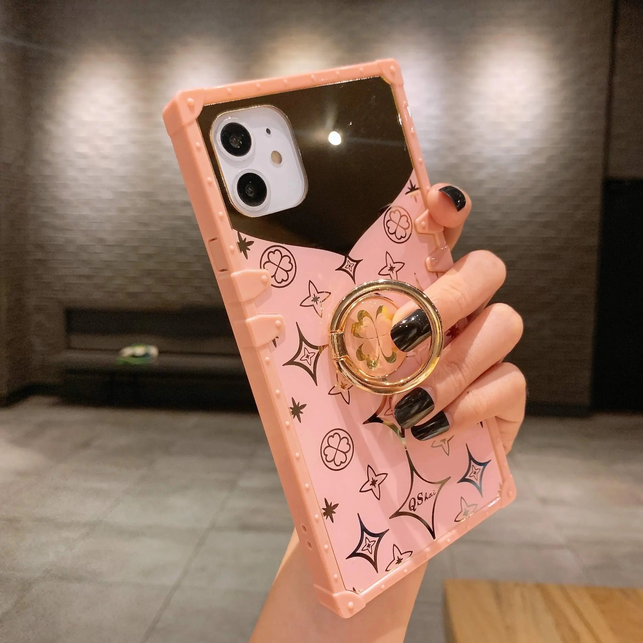 Luxury mirror square Bracket phone case