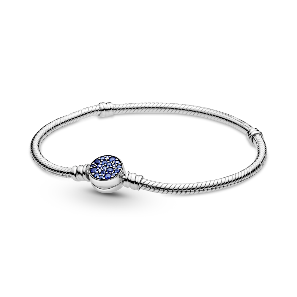 Pandora Moments Sparkling Blue Disc Clasp Snake Chain Bracelet