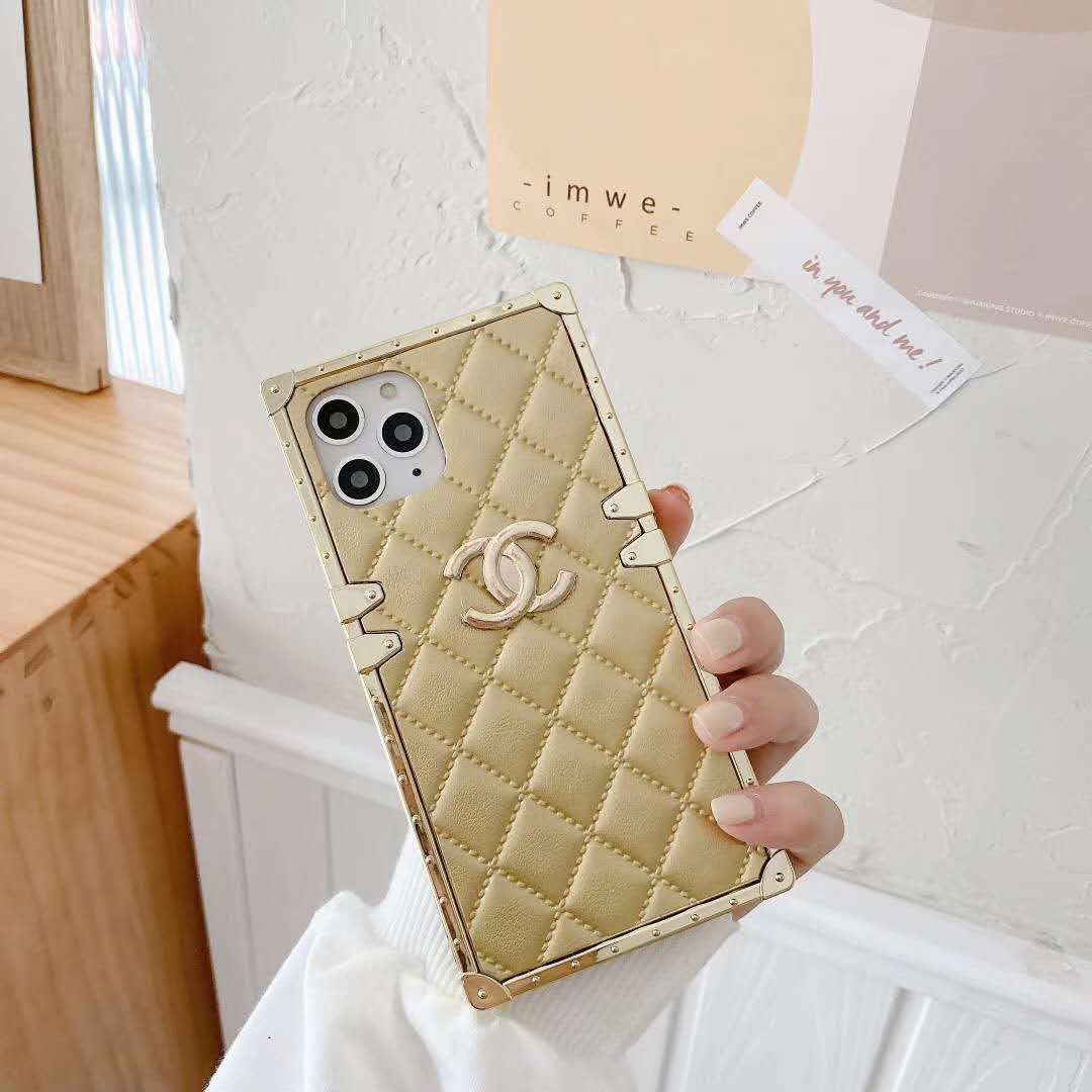 Square check leather phone case