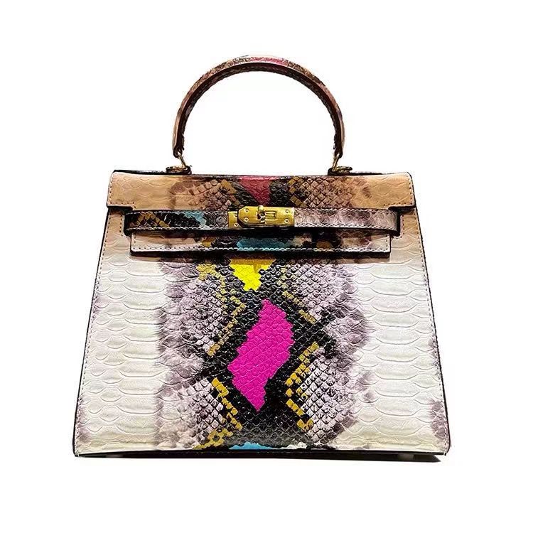 New Luxury Colorful snake pattern cowhide Handbag