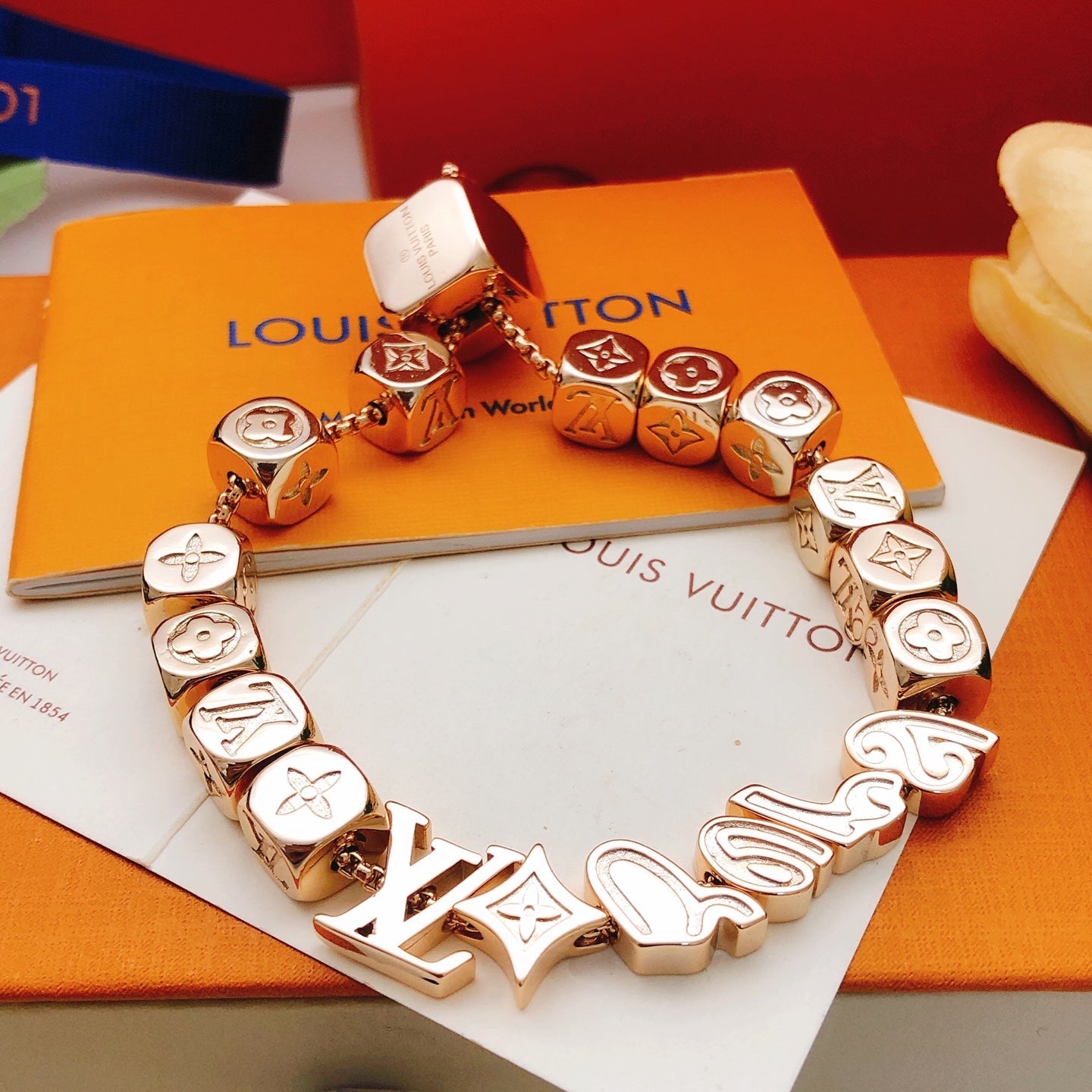 High-Quality Rose Gold Polished Square-Link Bracelet